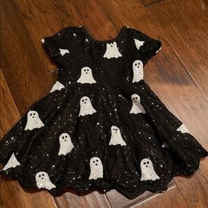 Sparkling Black Kids Dress with Ghost Pattern